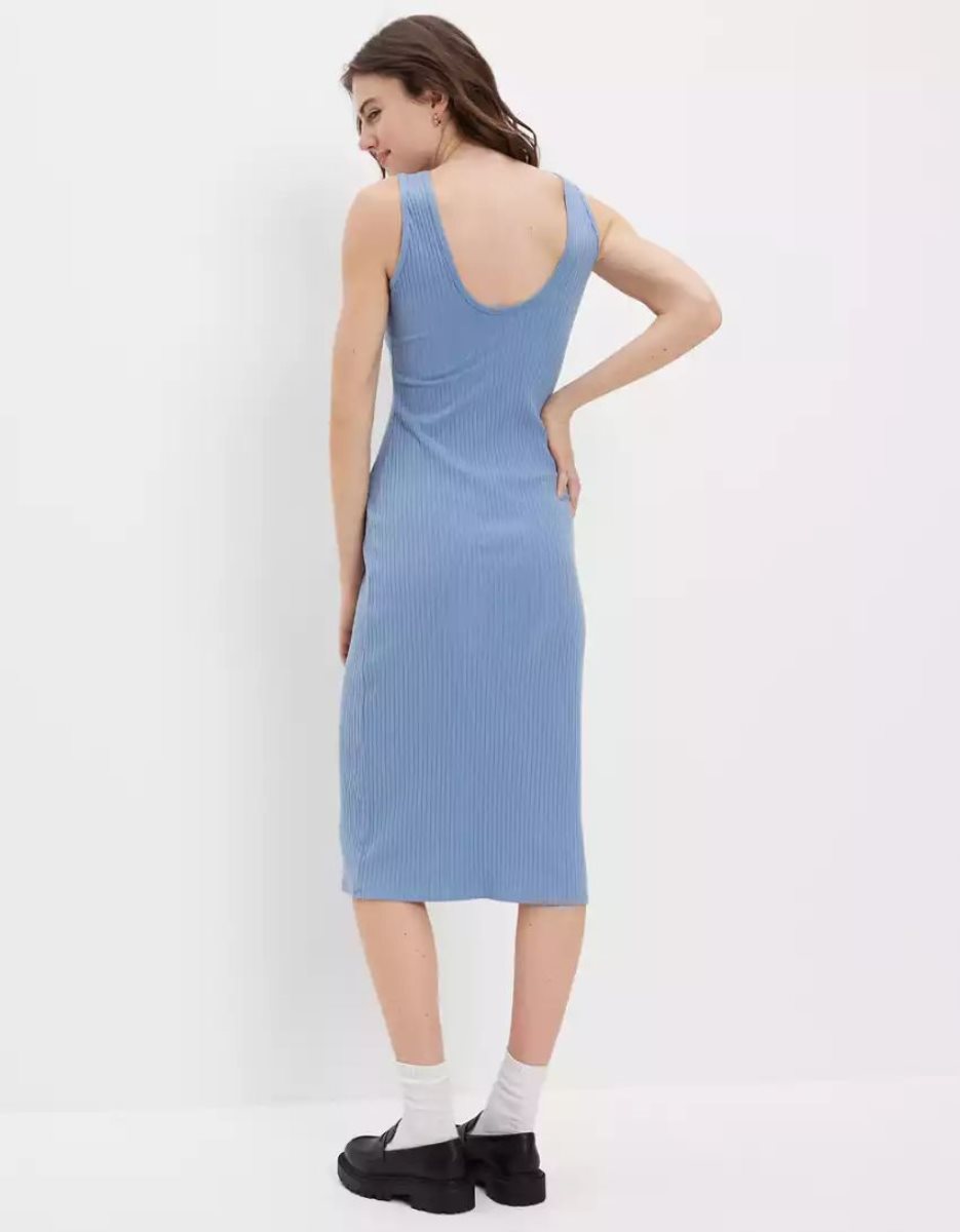 Robe Mi-longue American Eagle AE Nervuré Knit Bleu Femme | TLK-98608480